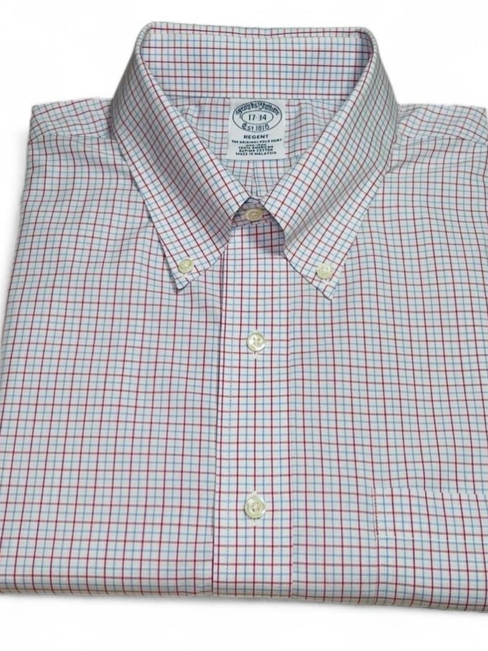 NWOT! Brooks Brothers 1818 Regent Non-Iron Supima Red & Blue Check Shirt Size XL